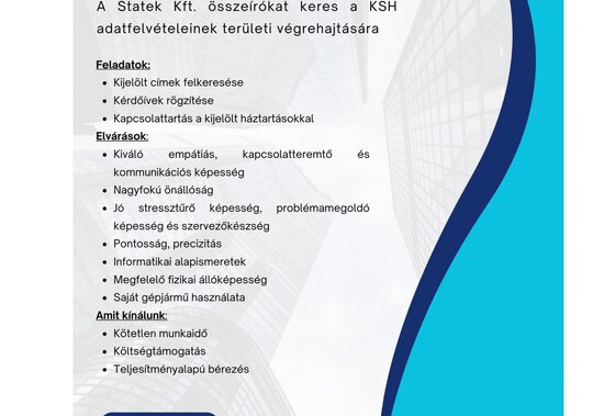 Lakossági Összeírói munkalehetőség